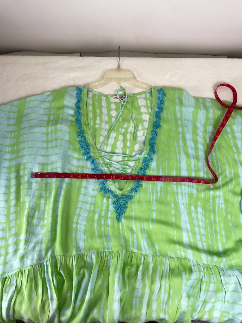 Z&L Tie Dye Beach Swim Coverup Boho Festival V Neck Tunic Embroidered Green OS - Picture 8 of 8